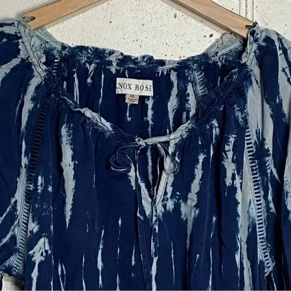 Knox Rose XL blue & white tie dyed boho long sleeve top‎ - Picture 8 of 8
